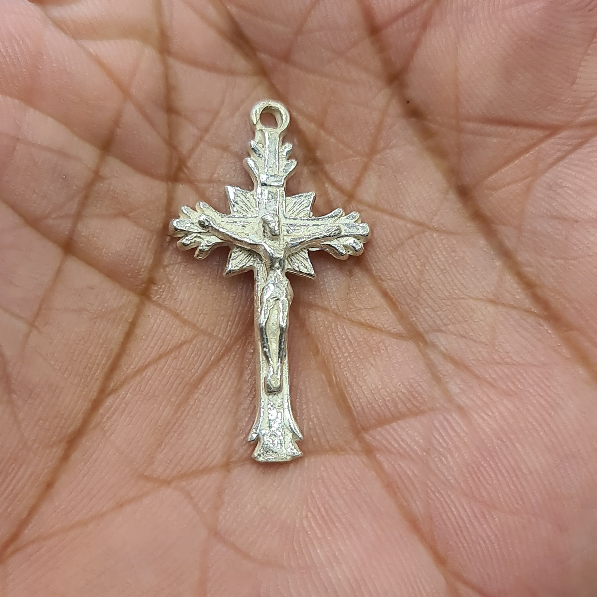 925 Sterling Silver Sunburst Crucifix Locket - Radiant Religious Pendant