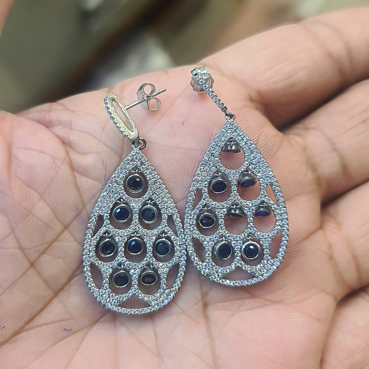 925 Silver CZ Pendant Necklace Set with Platinum Polish & Push Back Earrings