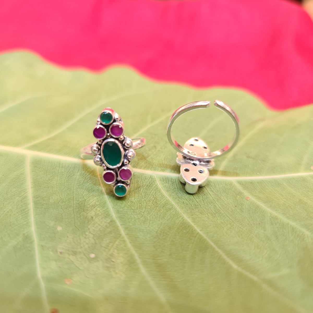 925 Sterling Silver Ruby Emerald Toe Rings - Radiant Gemstone Bichiya 8.4g