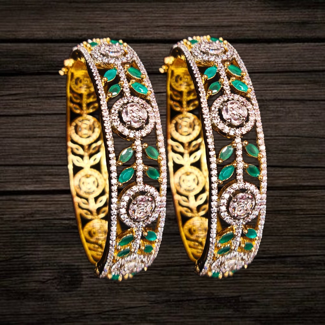 American Diamond Bangles - 24K Gold Plated Openable Bangles Set
