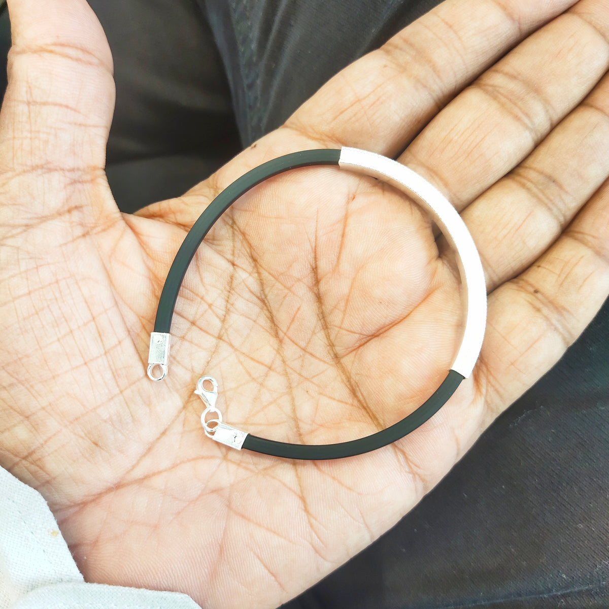 925 Sterling Silver Black Resin Bracelet for Men & Women - Asp Fashion