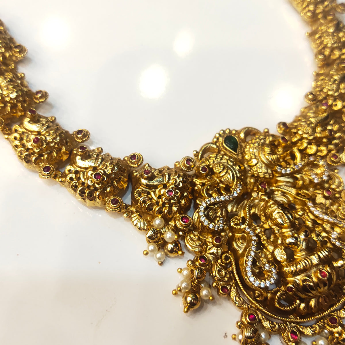 Antique Gold Lakshmi Temple Necklace | 24K Gold Plated | 98g
