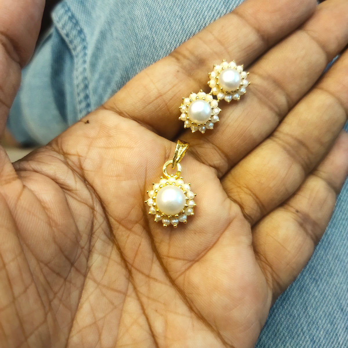 Gems & Pearl Pendant Set - Premium Collection