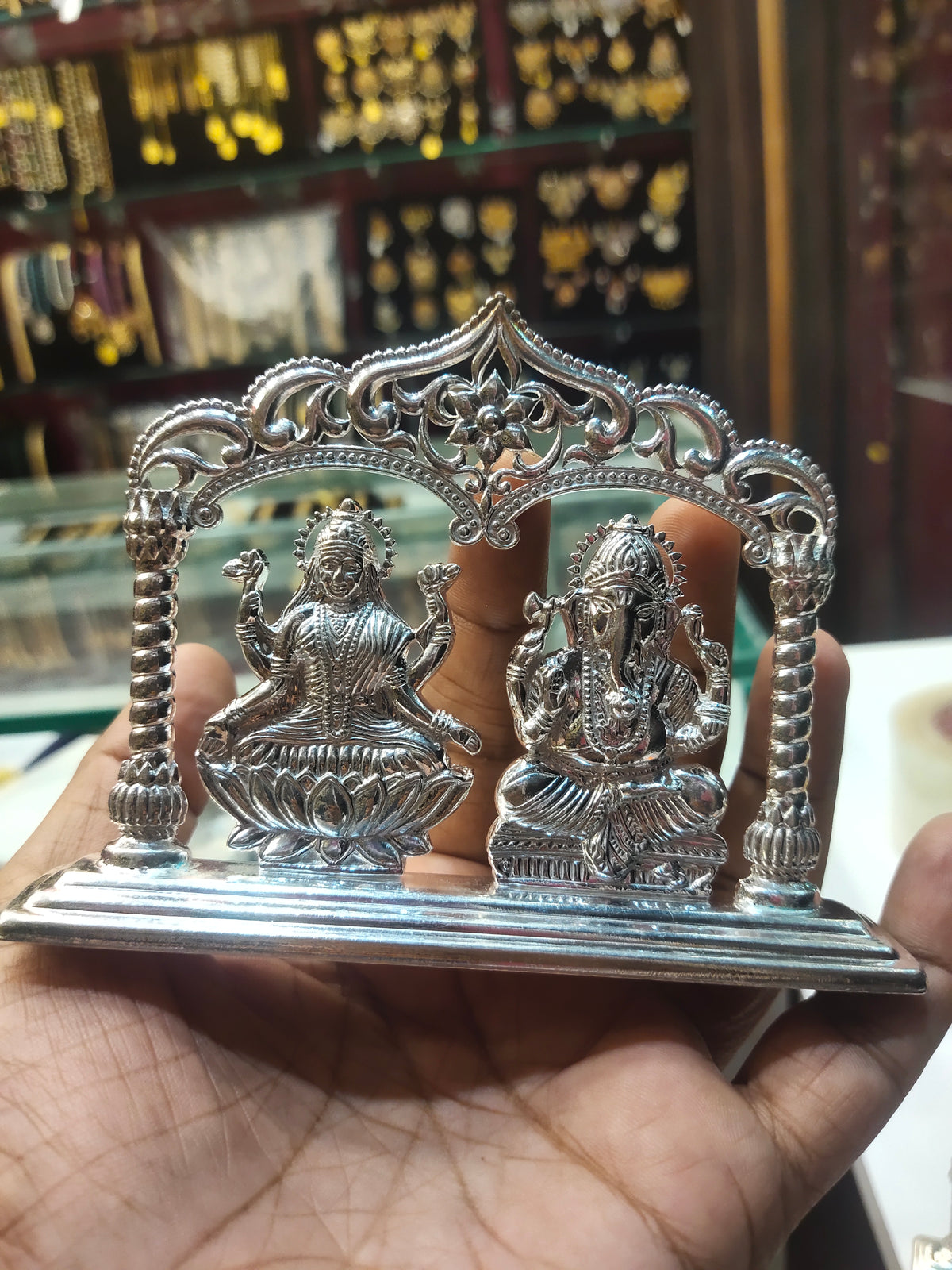 Pure Silver Lakshmi Ganesha Idol - Handcrafted Prosperity Statue