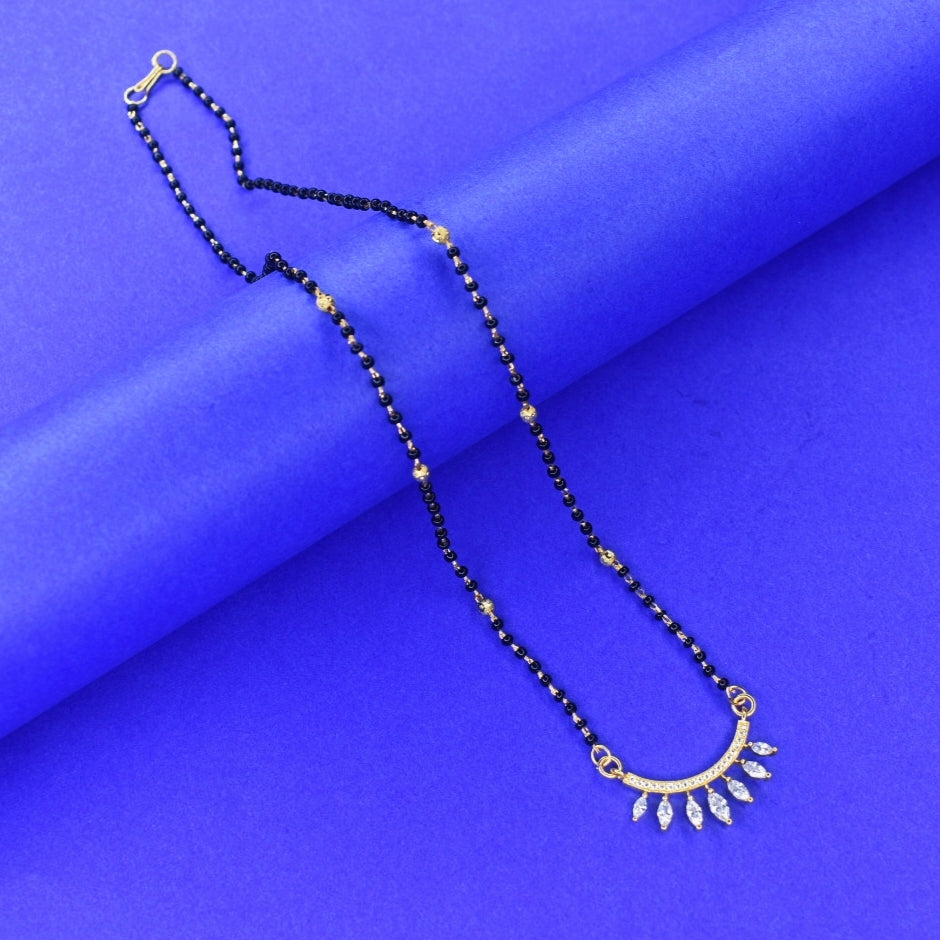 Chic 18-Inch CZ Black Beads Mangalsutra Chain | 24K Gold Plated Pendant