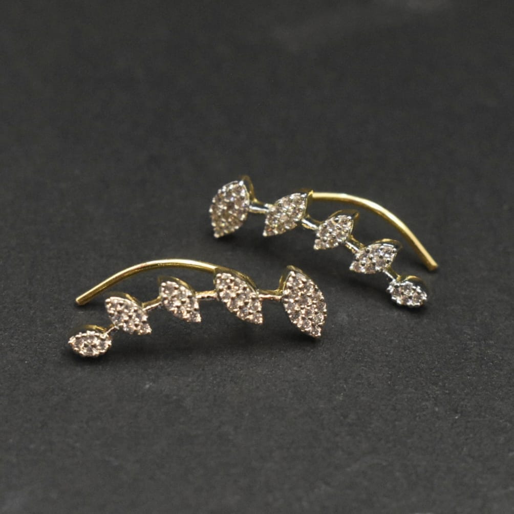 925 Silver Gold Plated Leaf Ear Cuff with CZ Stones