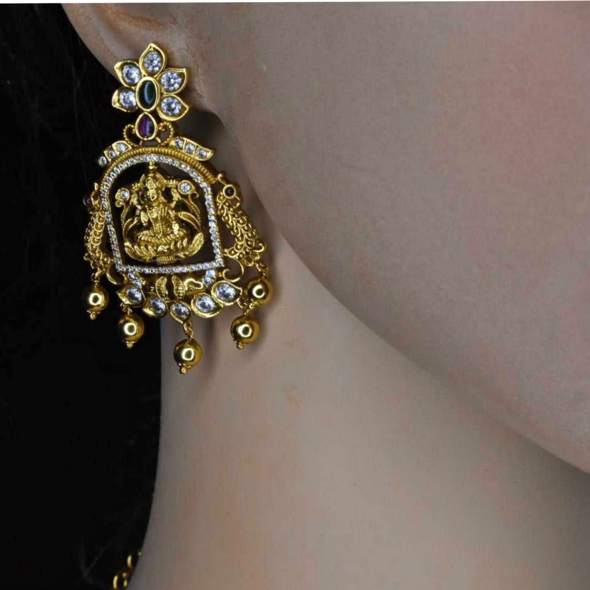 Antique Rotating Kempu Laxmi Necklace Set - Reversible Pendant Design