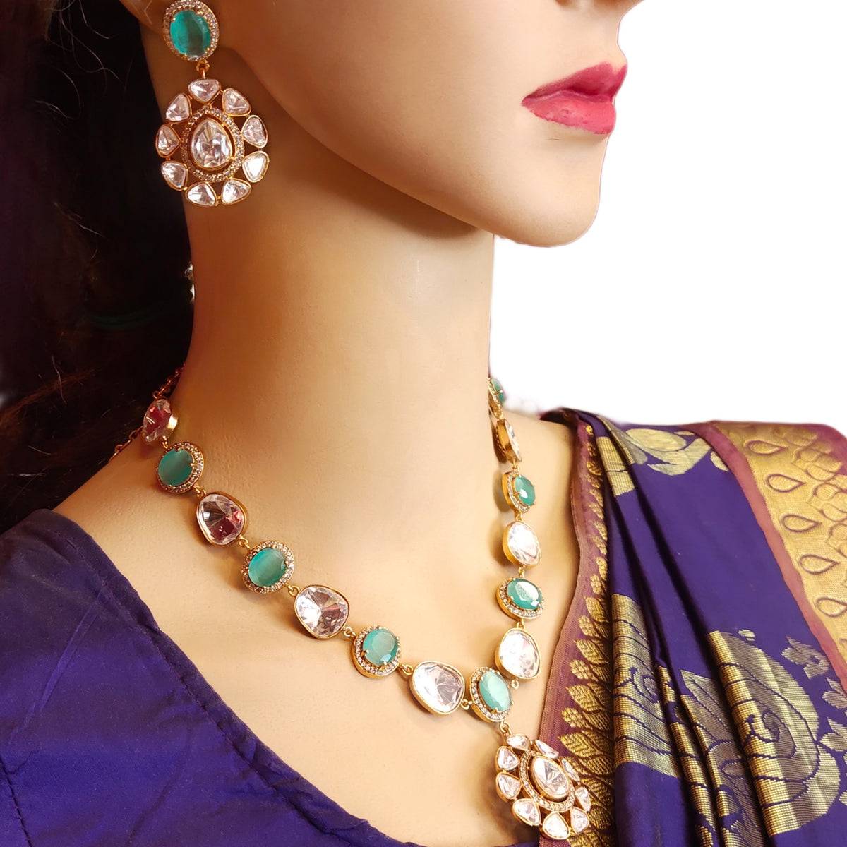 Royal Green Kundan Necklace Set with Grand Jhumka - Traditional Bridal Jewelry