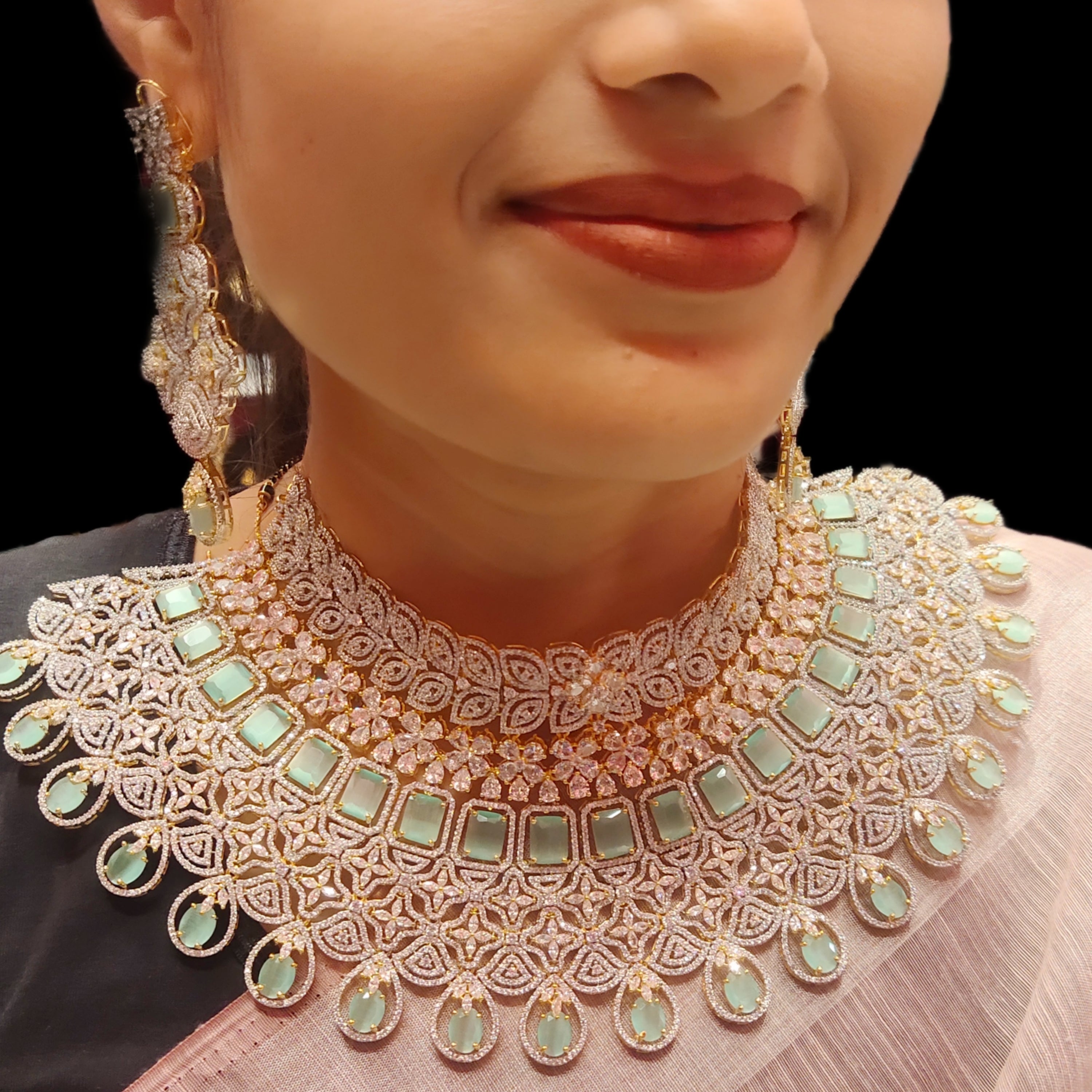 Bridal Necklace Artificial Jewellery In Green Colour Glorious