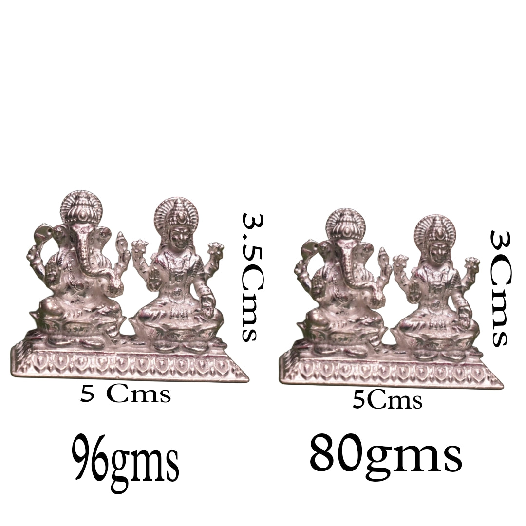 Pure Silver Laxmi Ganesh Idol - Handcrafted Lakshmi Ganesha Statue