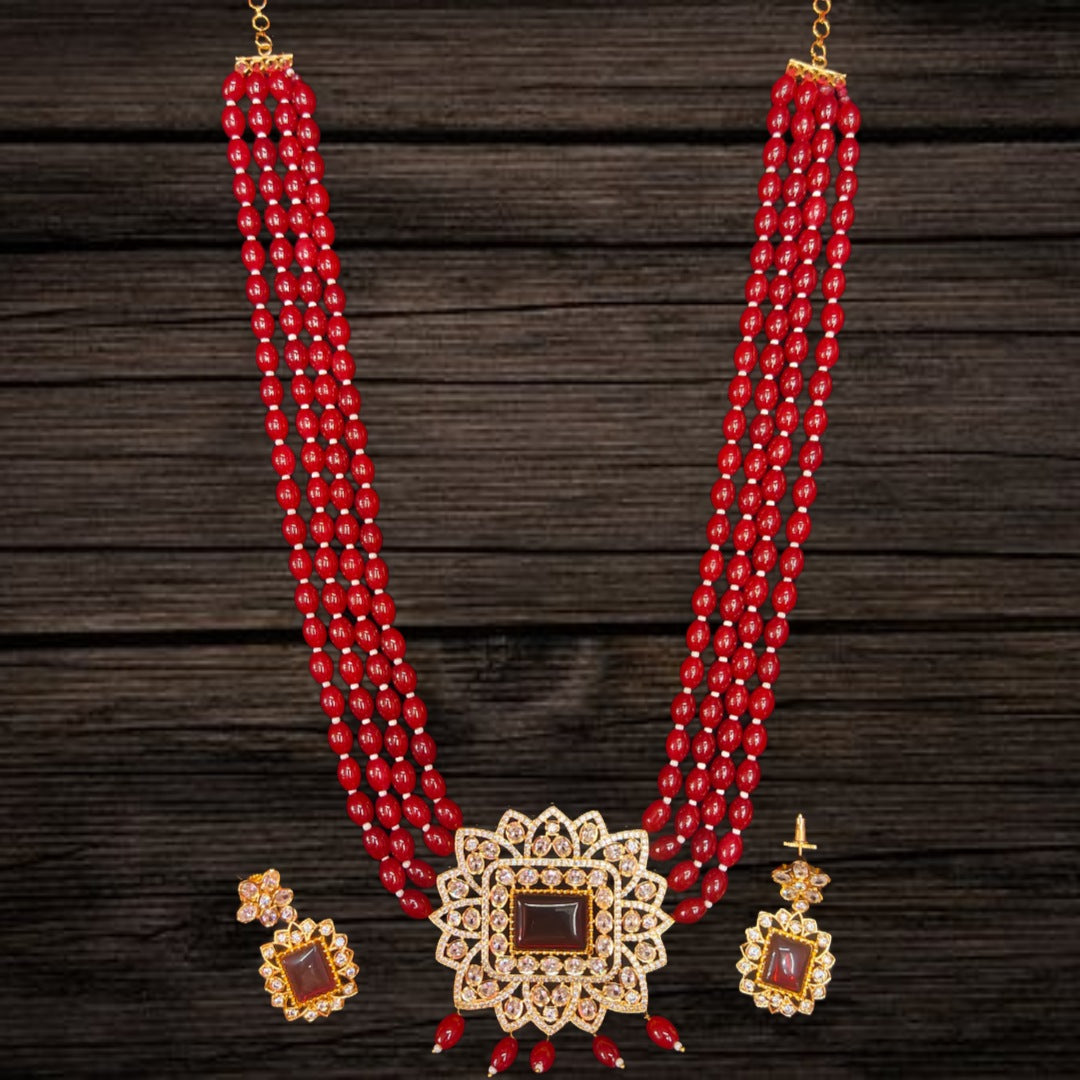Ruby Beads Necklace With Cz Kemp Pendant By Asp Fashion Jewellery
