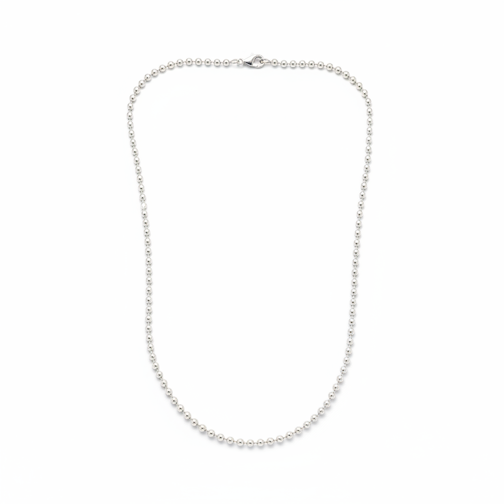 925 sterling silver ball chain necklace on white background