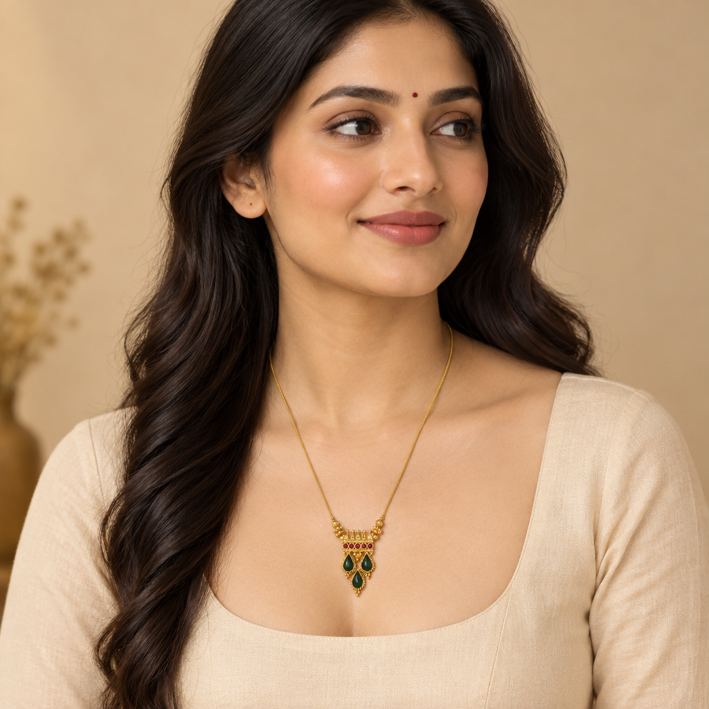 Model wearing the first necklace