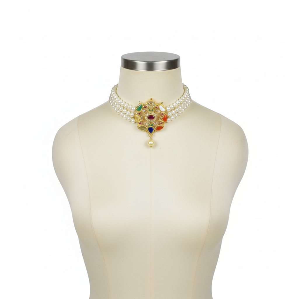 Navratna Pearl Choker on Mannequin