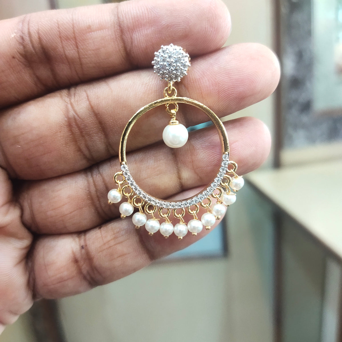 Zircon Diamond Replica Chandbali Earrings