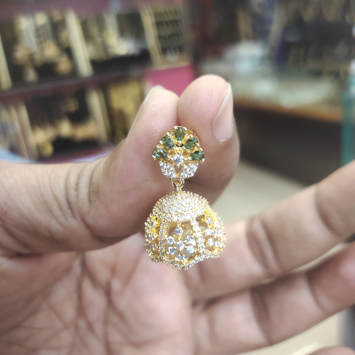 CZ Gold Plated Dome Jhumka Earrings with Pearls