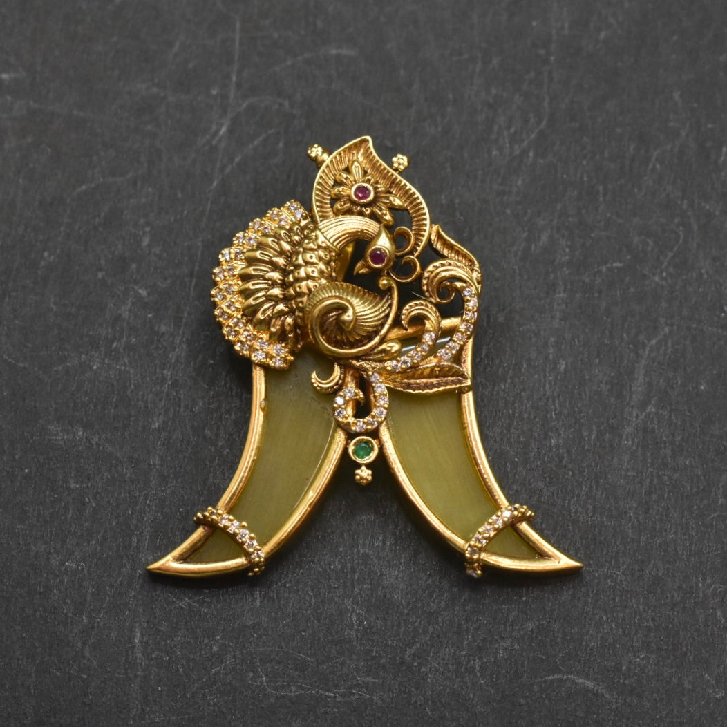 Antique Peacock Puligoru Locket for Men - Tiger Nail with Zircon Stones