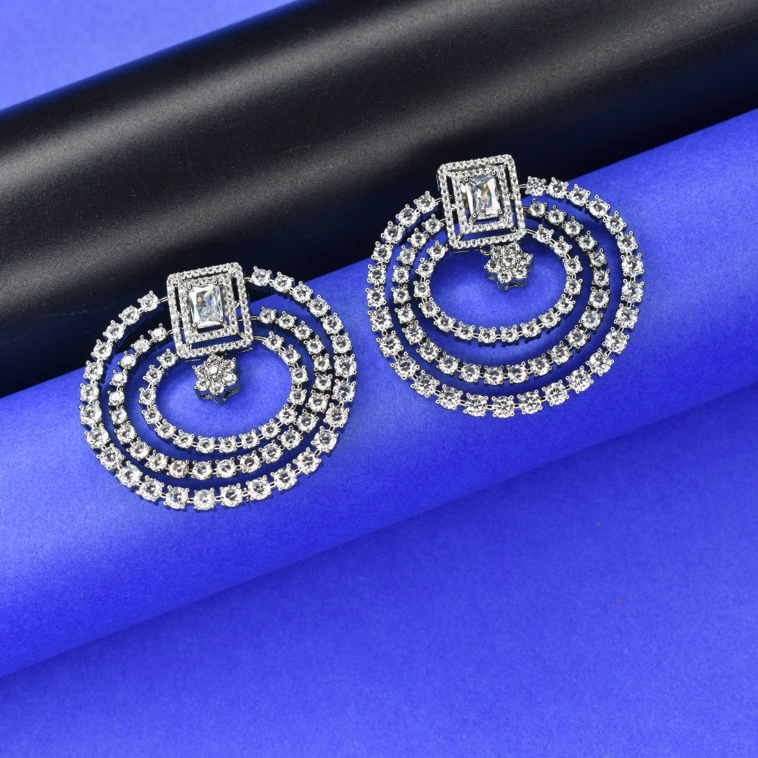 Victorian American Diamond Chandbali Earrings | 24K Gold Plated | Oxidised Finish