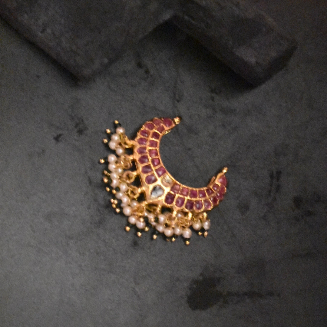 Kemp Stone Gold Pendant with Onyx Beads | 3cm | 24K Gold Plated | Temple Jewellery