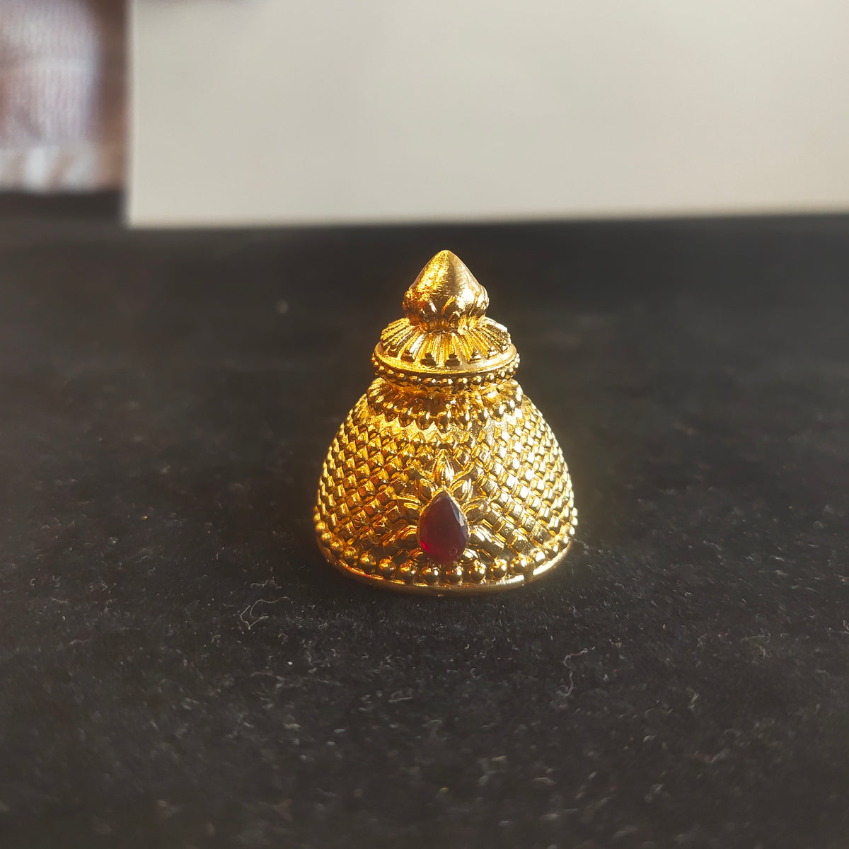 Panchaloha Gold Mukut for Deity Idol - Woven Mesh Dome with Lotus Collar