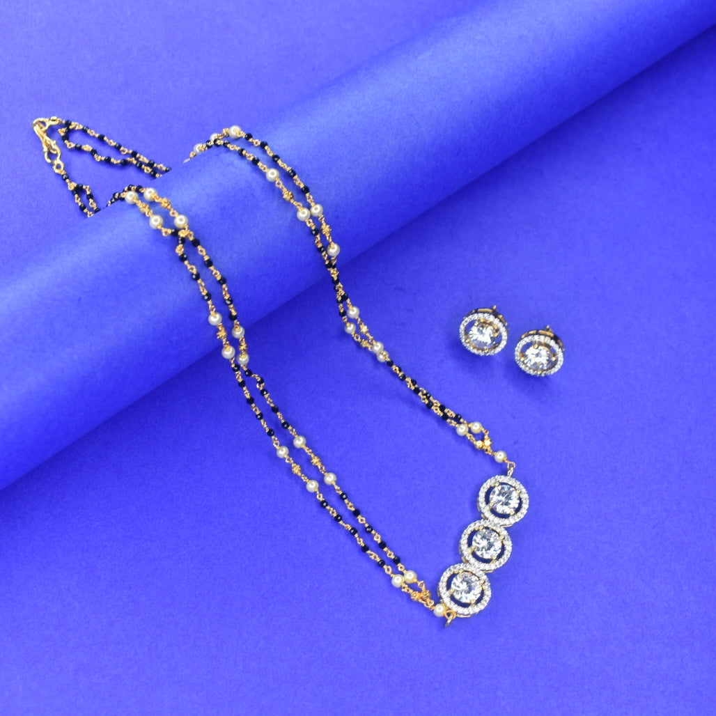 Elegant 18-Inch AD Mangalsutra with Screw Earrings | 24K Gold Plated Jewelry Set