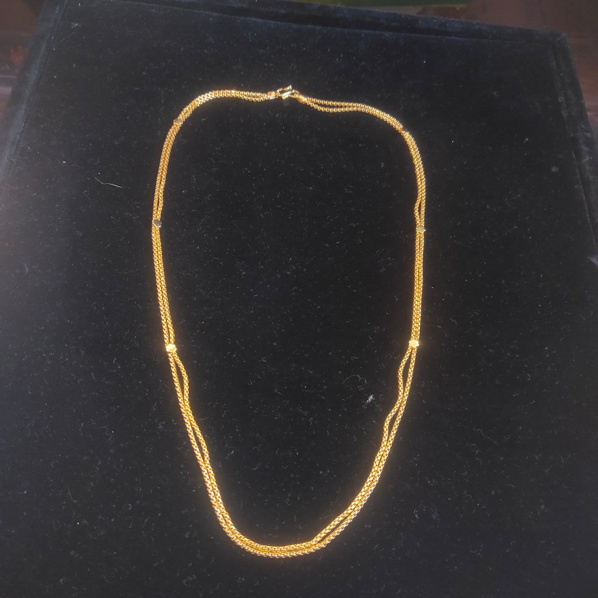 Gold Multi-Strand Chain Necklace with Bead Stations