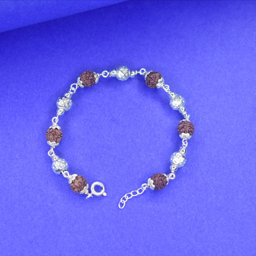 92.5 Sterling Silver Rudraksha Bracelet for Men | Sacred Spiritual Jewellery