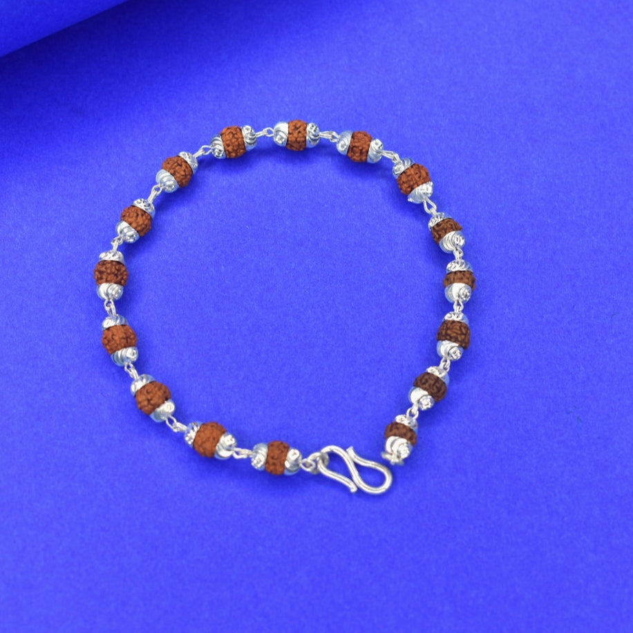 92.5 Sterling Silver Rudraksha Bracelet for Men | Diamond-Cut Silver Beads | 7g Spiritual Jewellery