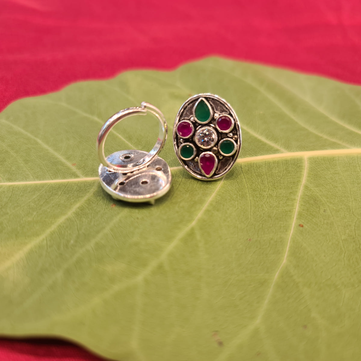 925 Sterling Silver Ruby Emerald Toe Rings - Premium Gemstone Bichiya 13.8g