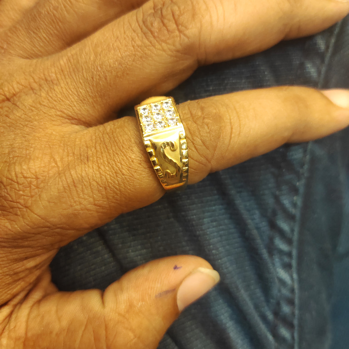Bold Statement Gold Plated Zircon Ring for Men - Size 22