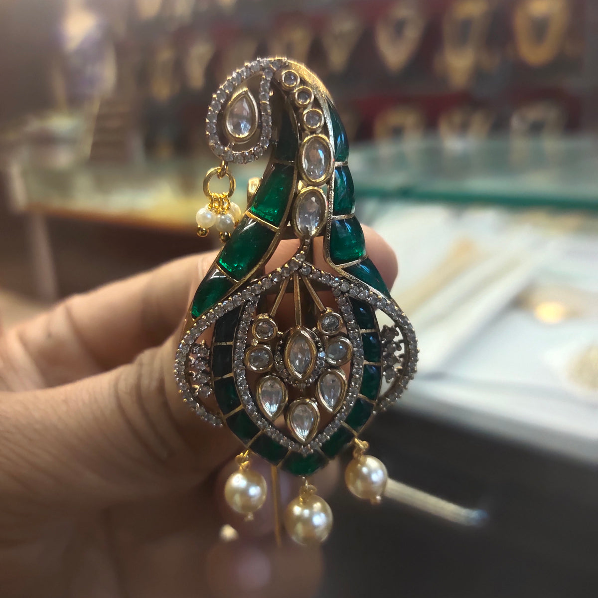 Kundan Polki Kalgi | Paisley Turban Brooch with Pearl Drops