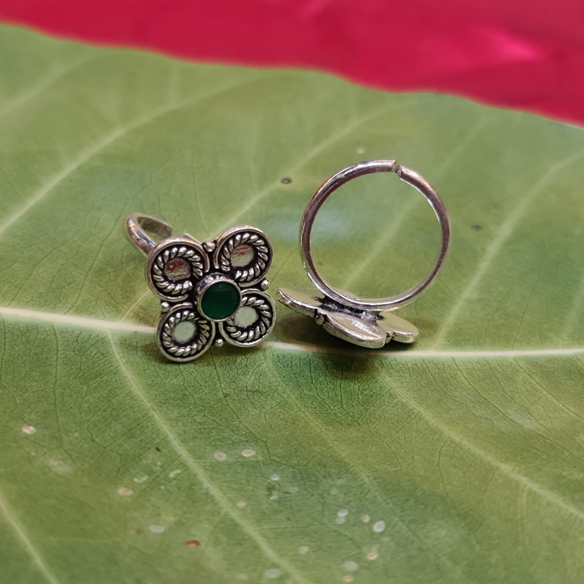 925 Sterling Silver Ruby Emerald Toe Rings - Luxury Gemstone Bichiya 8.4g