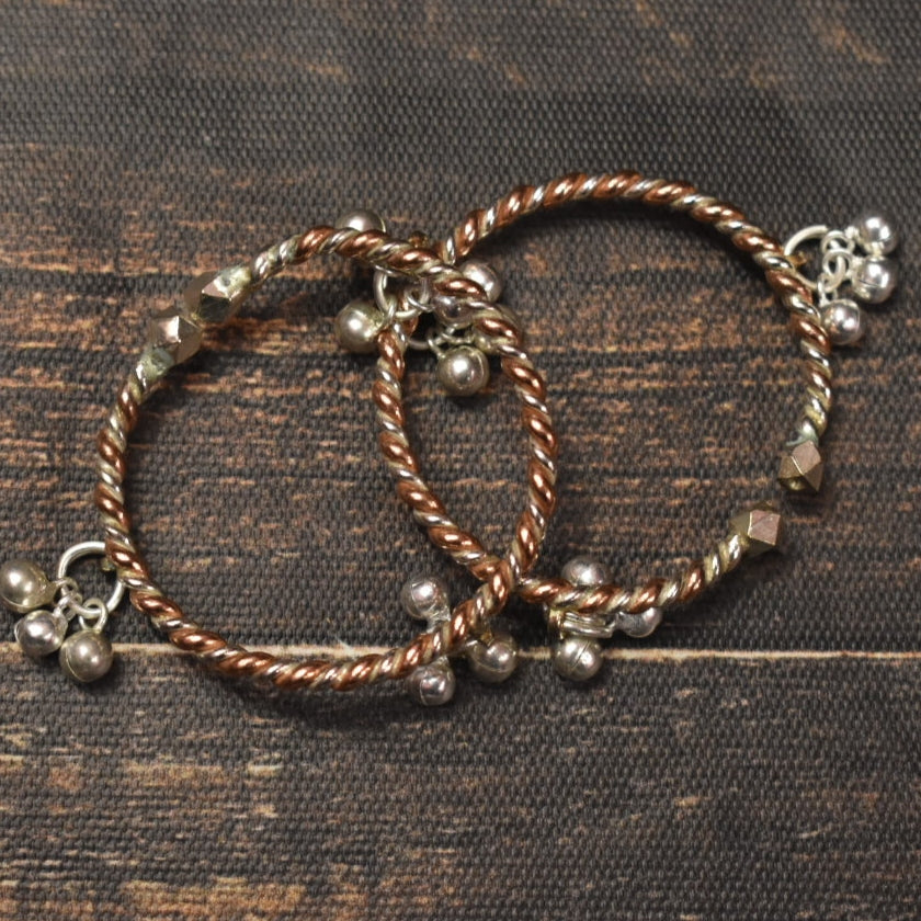 Silver Copper Kada for Kids - Traditional Indian Baby Bracelet