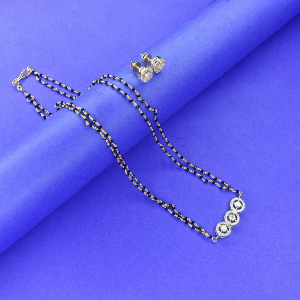 Black Beauty 18-Inch American Diamond Mangalsutra | 24K Gold Plated with Earrings