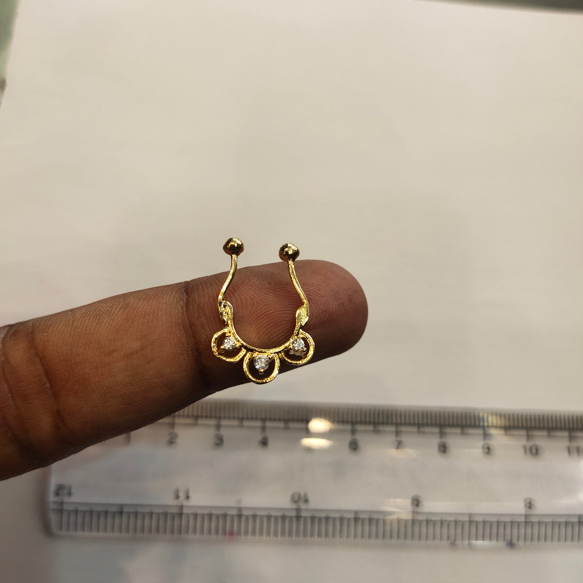 925 Silver Zircon Septum Nose Pin - 24K Gold Plated