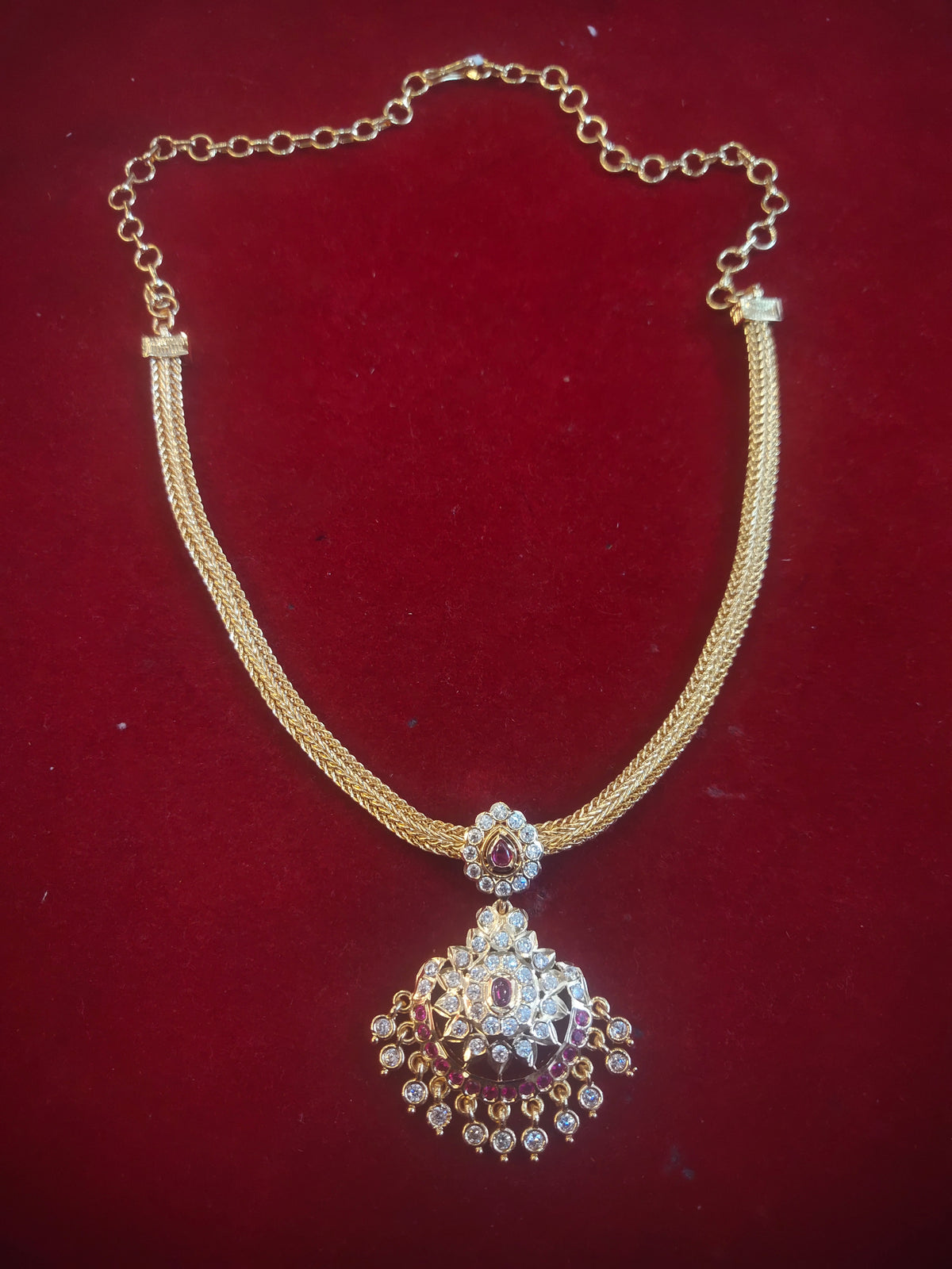 Traditional Temple Jewelry Necklace with Ruby and CZ Stones
