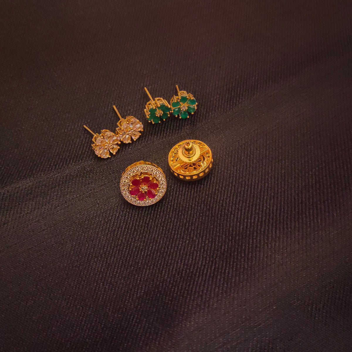 American Diamond Interchangeable Stud Earrings | 24K Gold Plated
