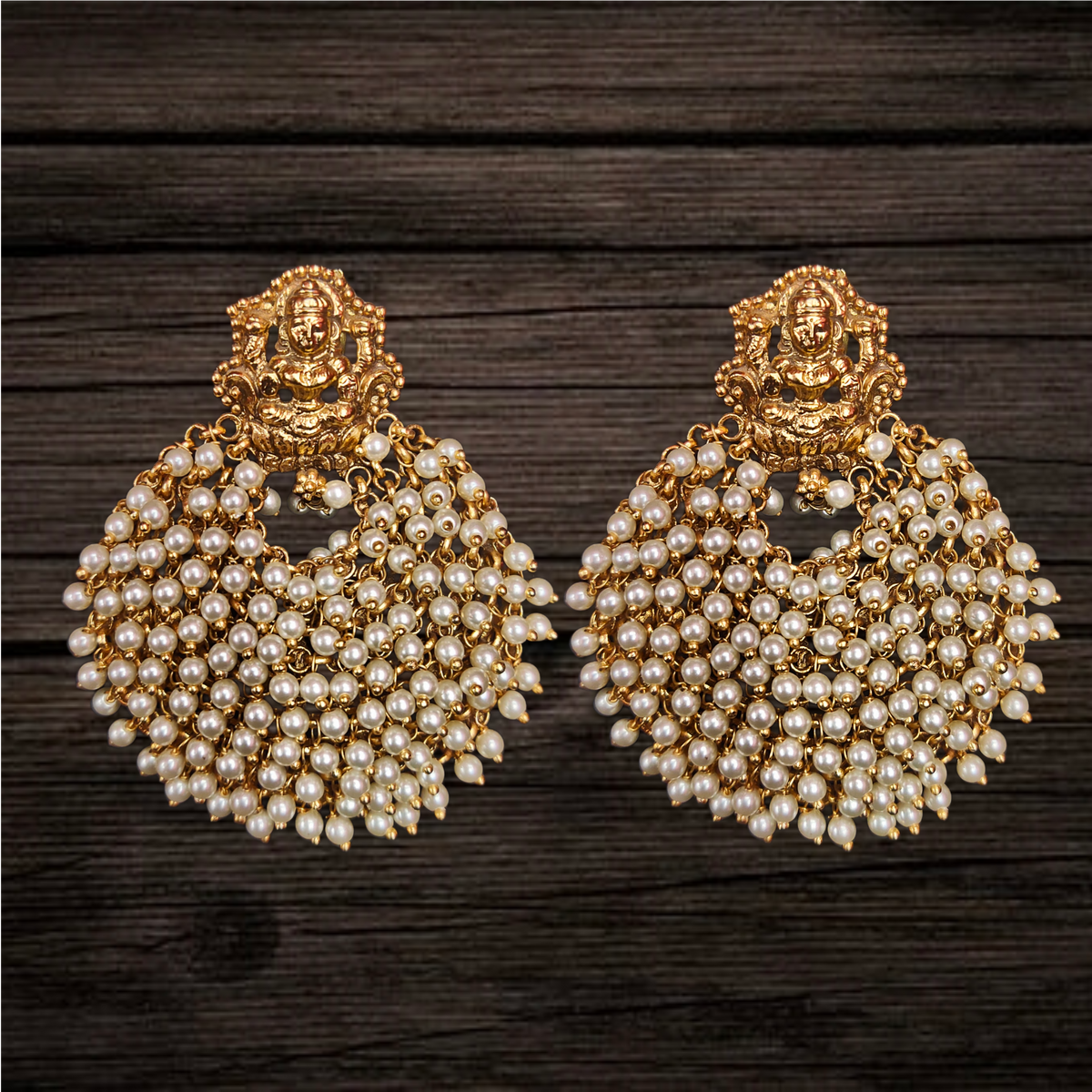 24K Gold Plated Temple Guttapusalu Haram Necklace Set with Lakshmi Peacock - Antique Kemp Jewelry