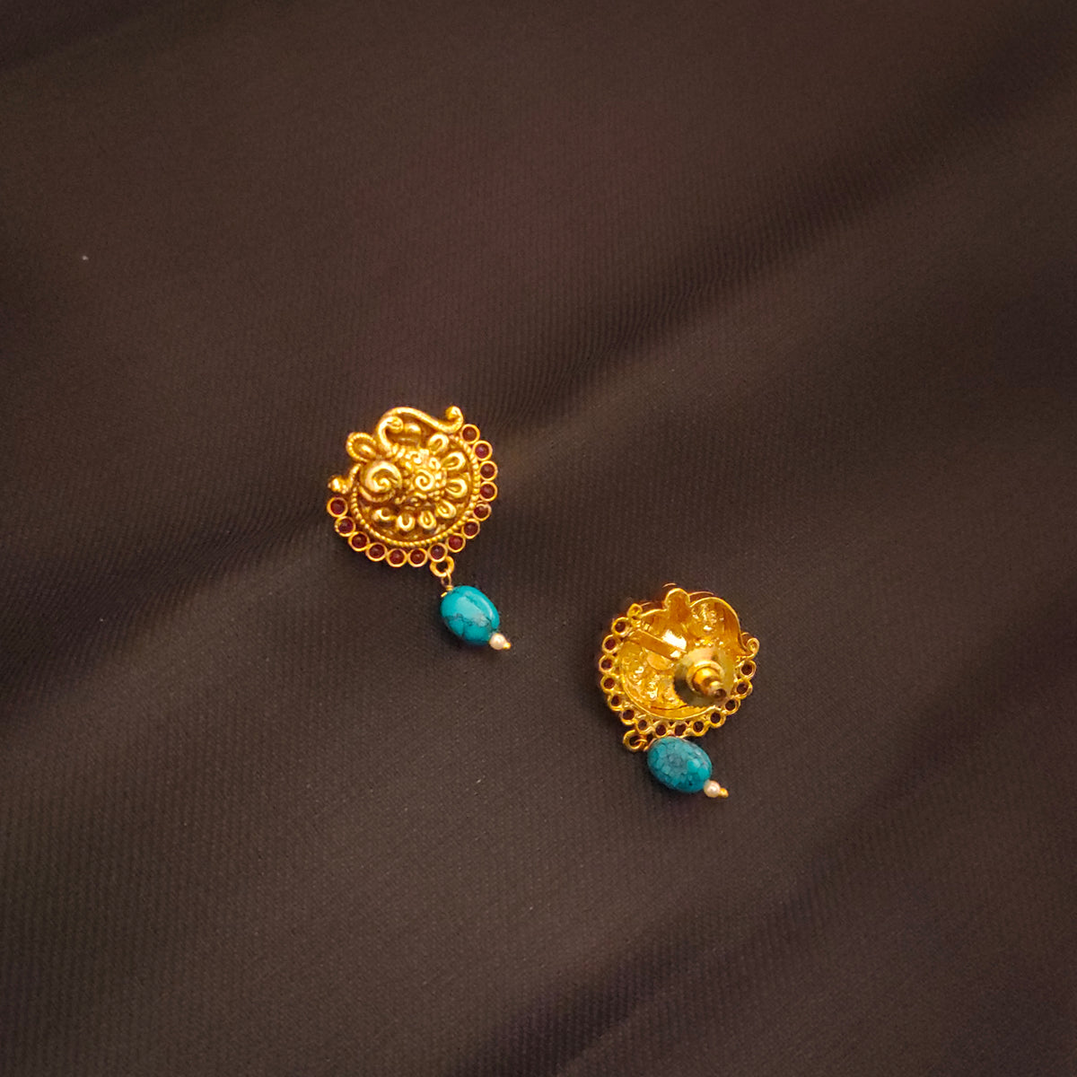 Antique Nagas Studs Earrings - 24K Gold Plated Serpent Design 13g
