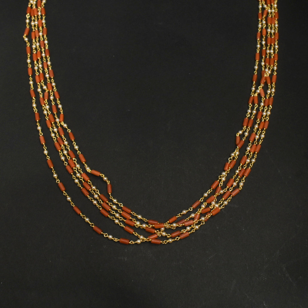 24K Gold Plated 5 Layer Coral Pearls Chain - 18 Inches