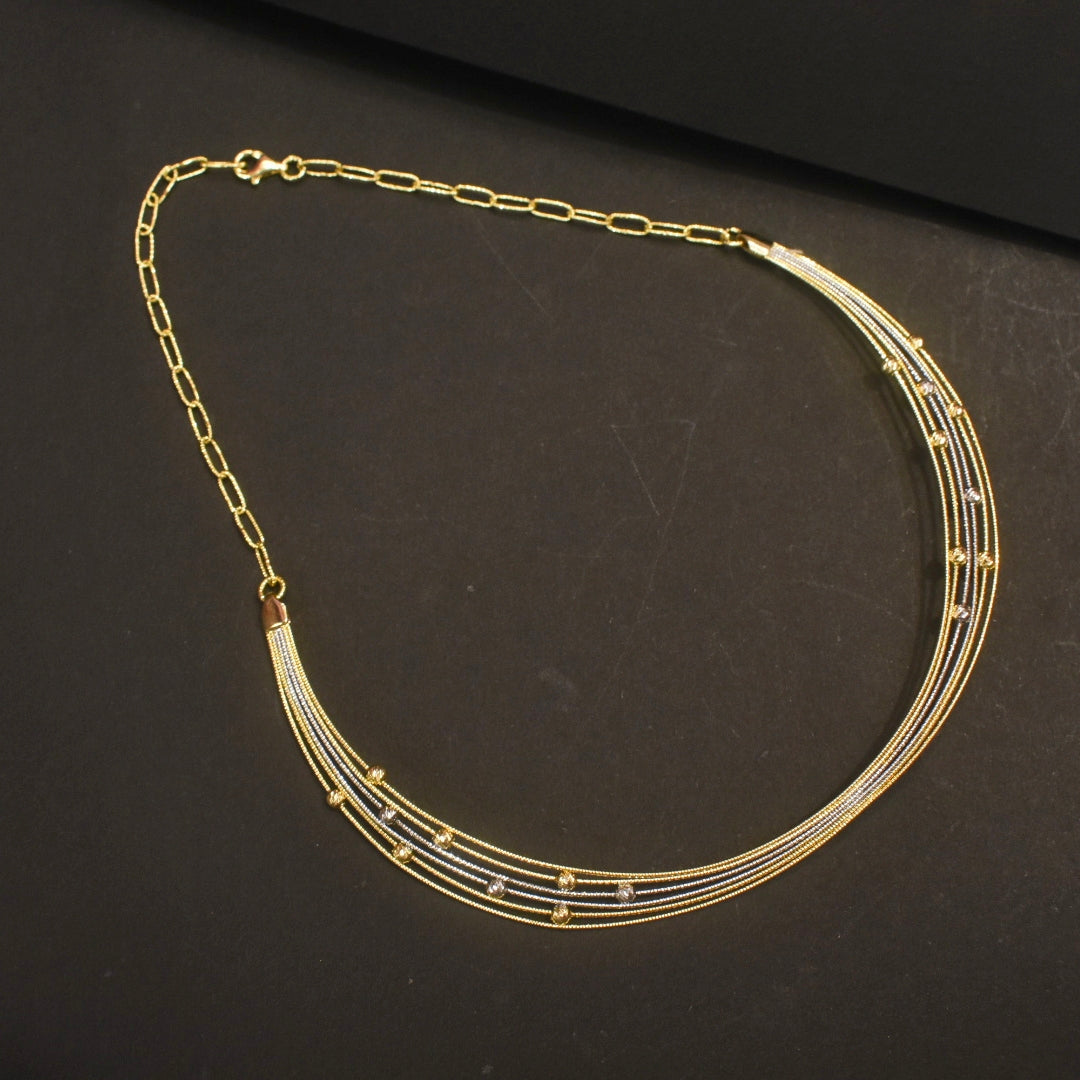 925 Silver Double Tone Gold Rhodium Blossom Kantey Necklace - Dual Finish Jewelry