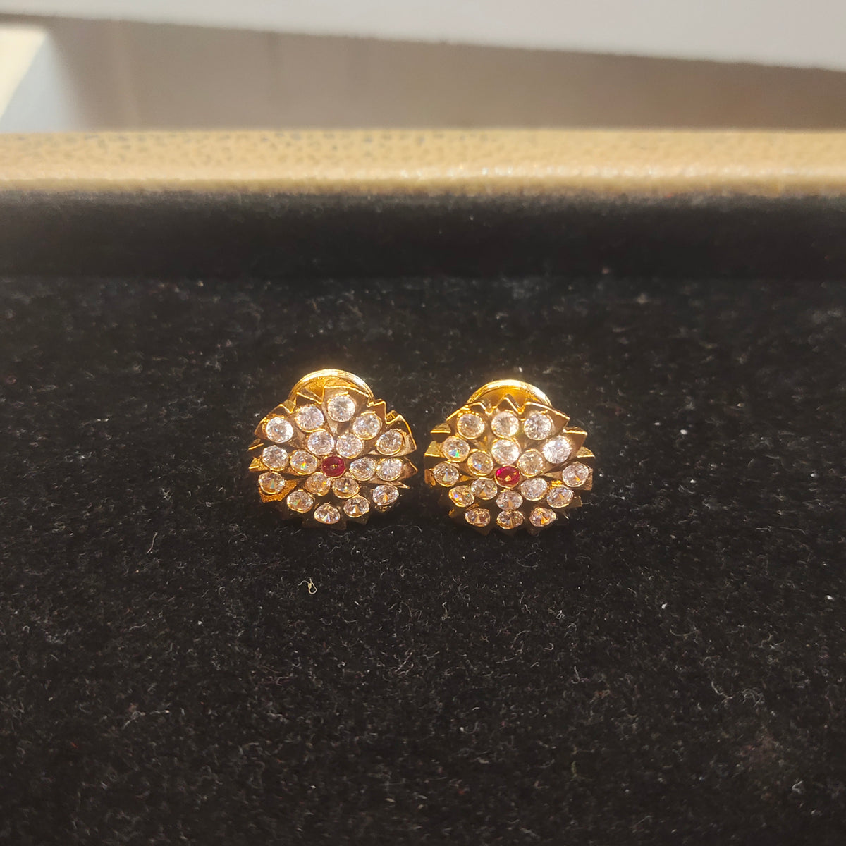 Panchaloha Kammalu Studs with CZ Stones - Floral Design