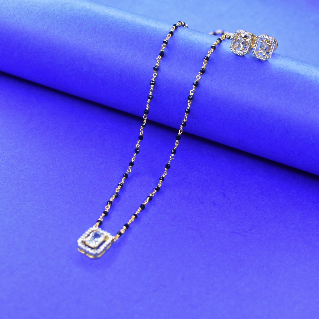 Timeless 18-Inch Diamond Model Mangalsutra with Earrings | 24K Gold Plated Set