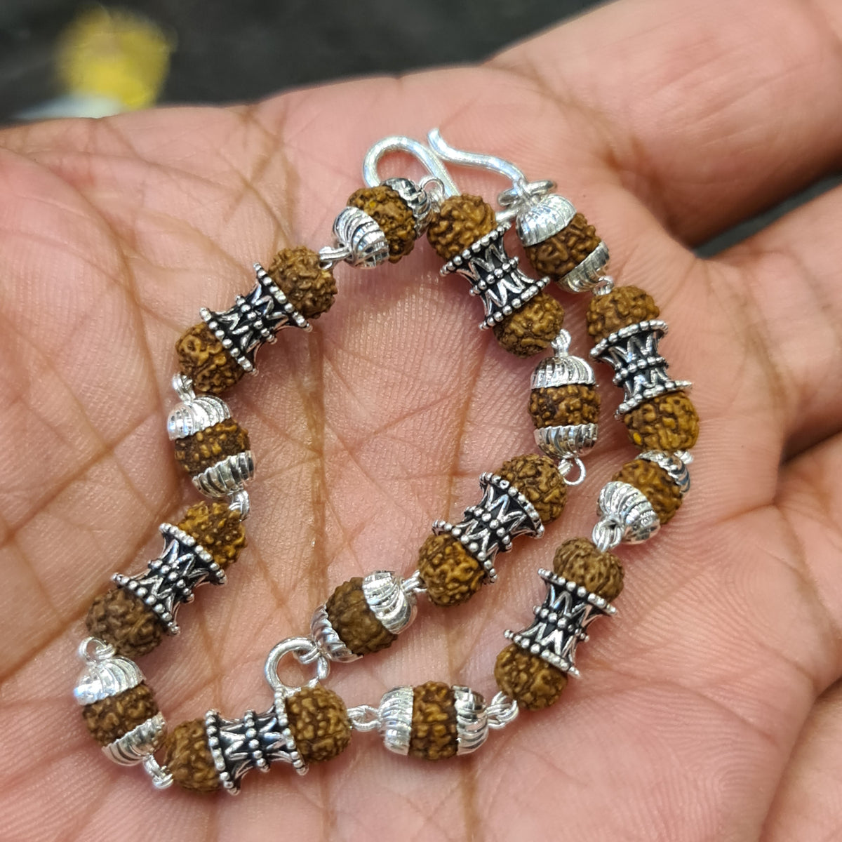 92.5 Sterling Silver Rudraksha Bracelet for Men | 8g | Spiritual Bead Bracelet