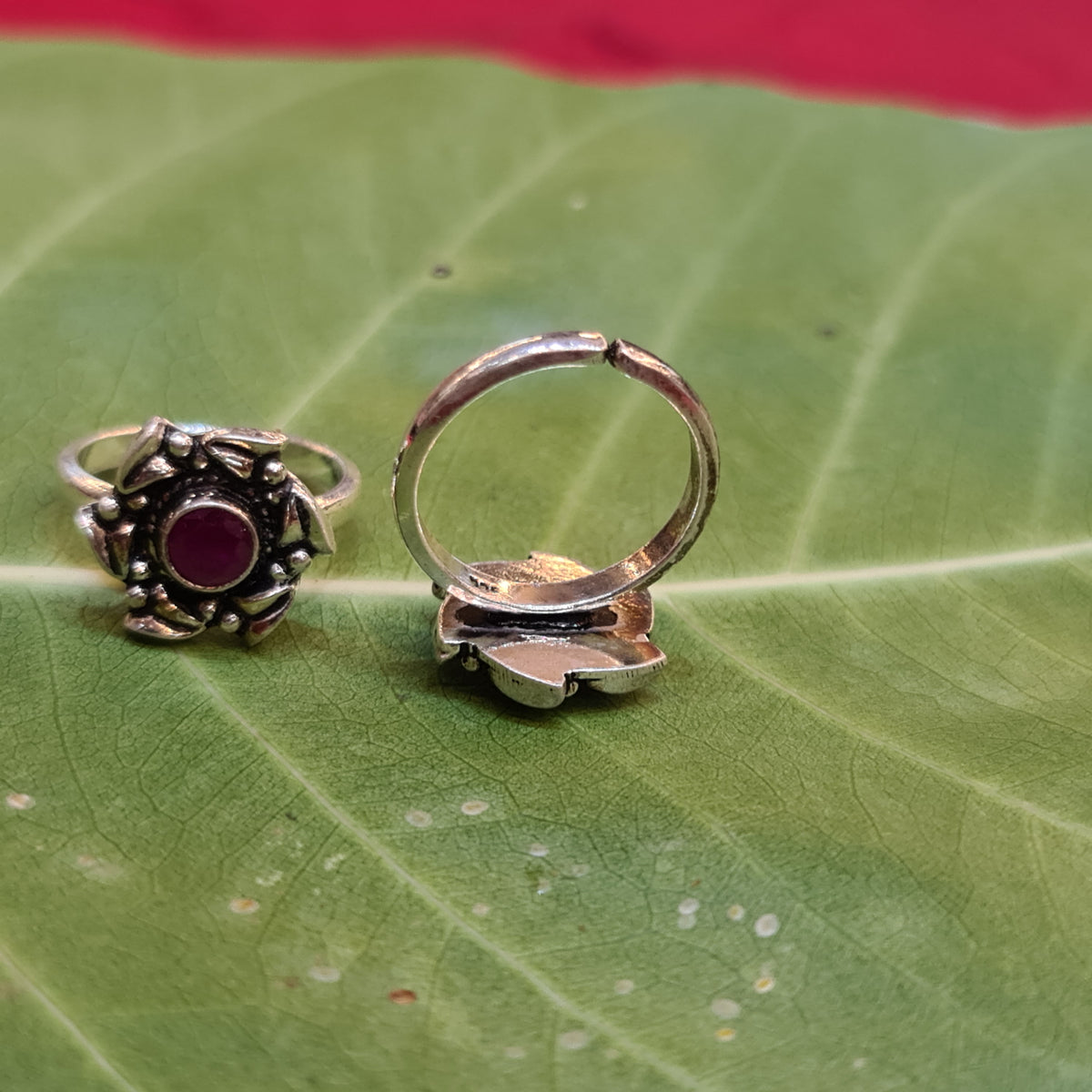 925 Sterling Silver Ruby Emerald Toe Rings - Elegant Gemstone Bichiya 6.6g
