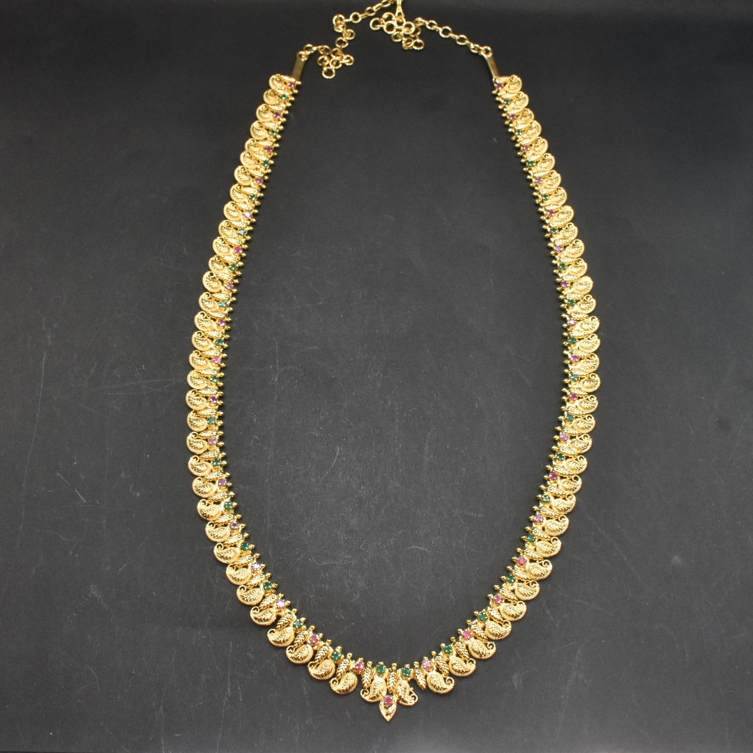 Traditional Gold Plated Mango Haram with Kempu Stones