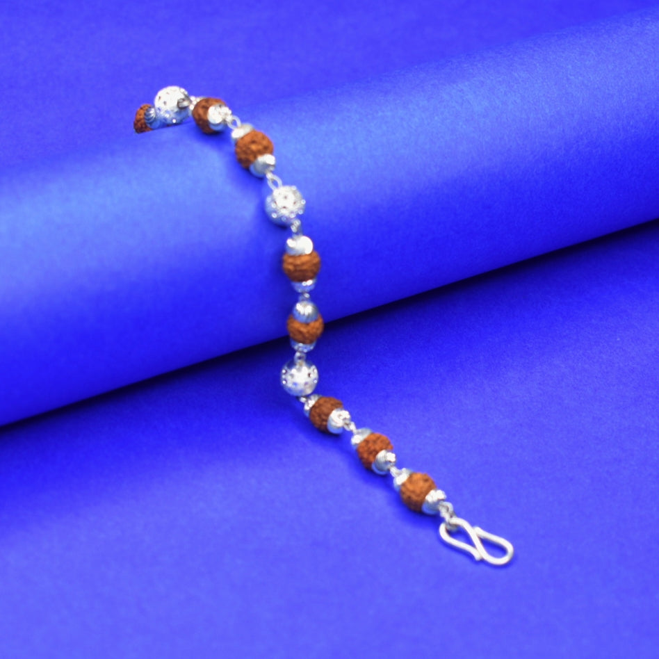 92.5 Sterling Silver Rudraksha Bracelet for Men | Large Size | Sacred Spiritual Jewellery