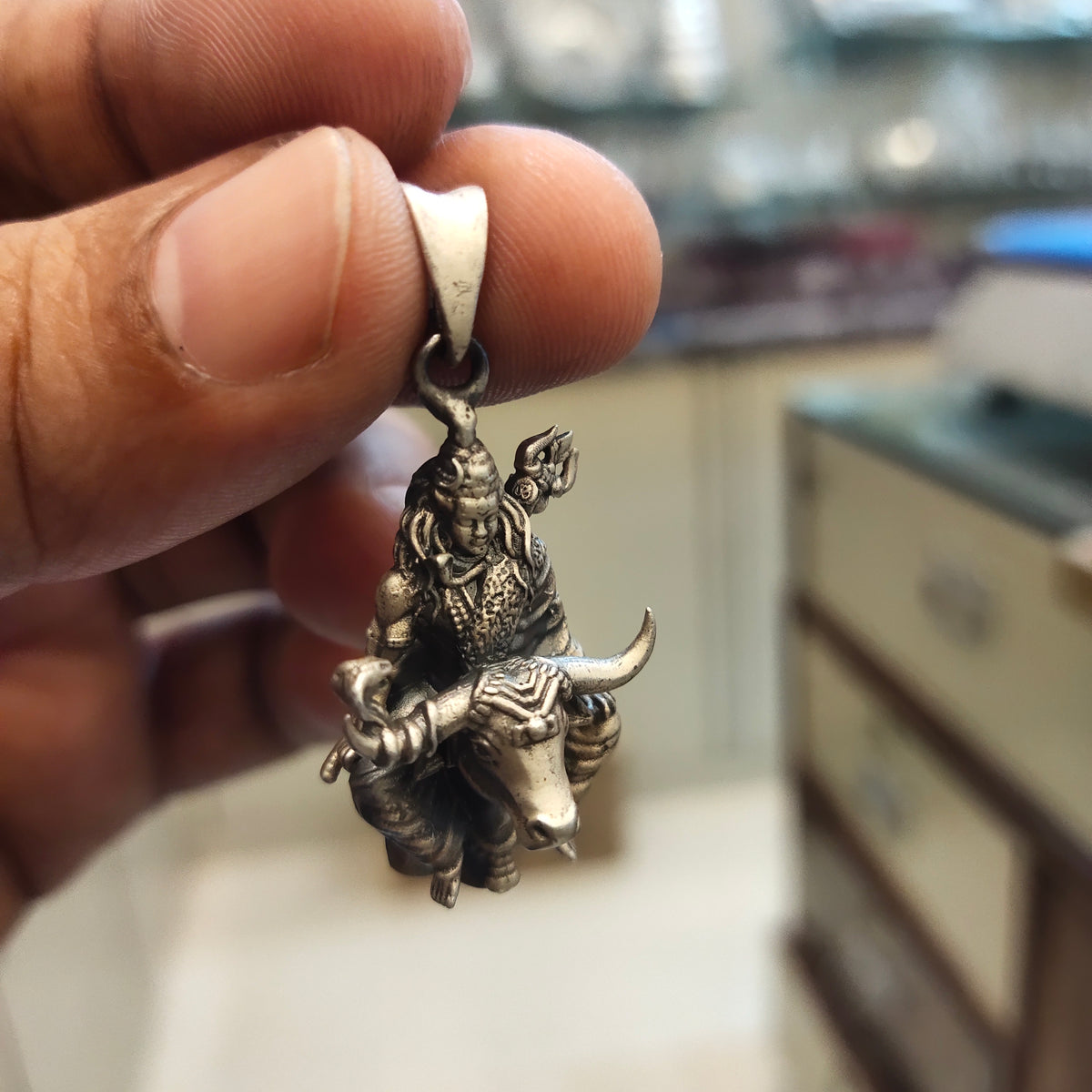 925 Silver Antique Lord Shiva with Nandi Pendant for Men