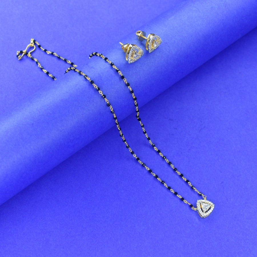 Diamond Model 18-Inch Black Beads Mangalsutra with Screw Earrings | 24K Gold