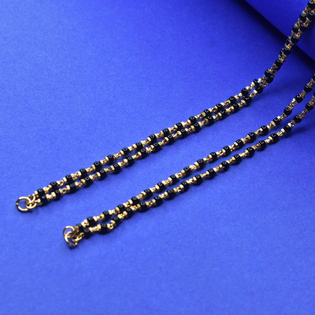 Dazzling 24-Inch Black Beads Mangalsutra Chain | 24K Gold Plated for Women